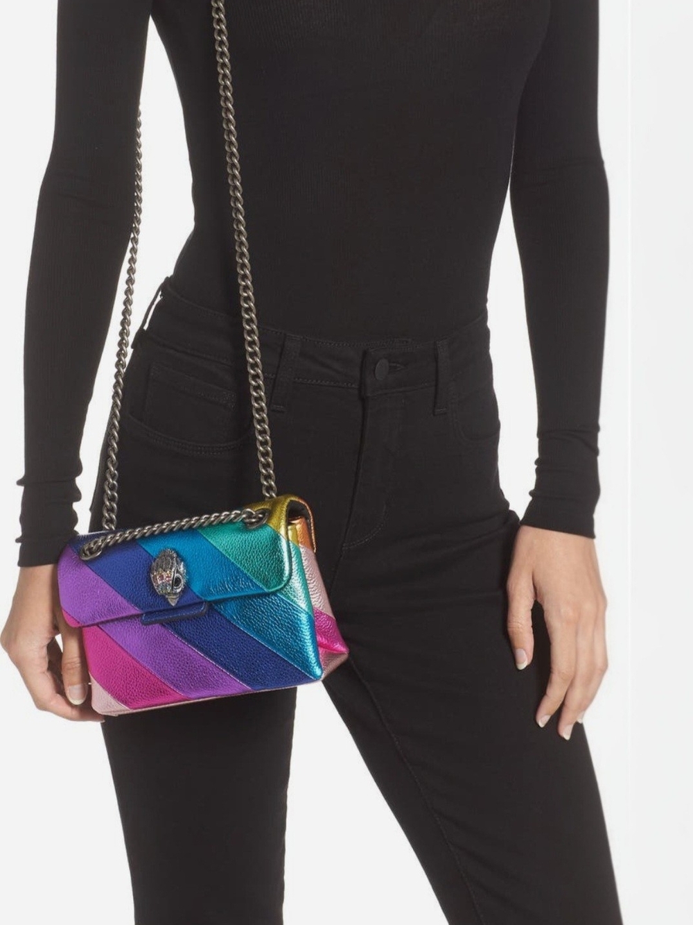 Kurt Geiger Rainbow Metallic Diagonal Stripe Mini Shoulder Bag - Picture 2 of 8